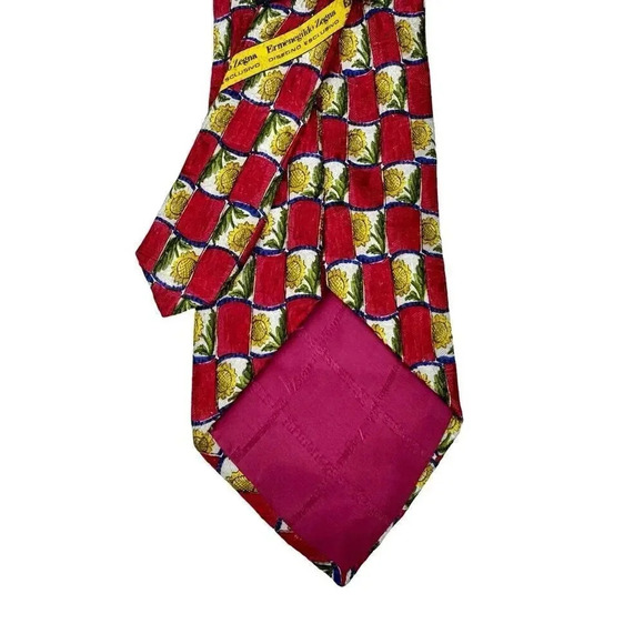 Ermenegildo Zegna Red Blue Gold Sunflowers Abstract 100% Silk Neck Tie Italy 59” - Picture 3 of 11